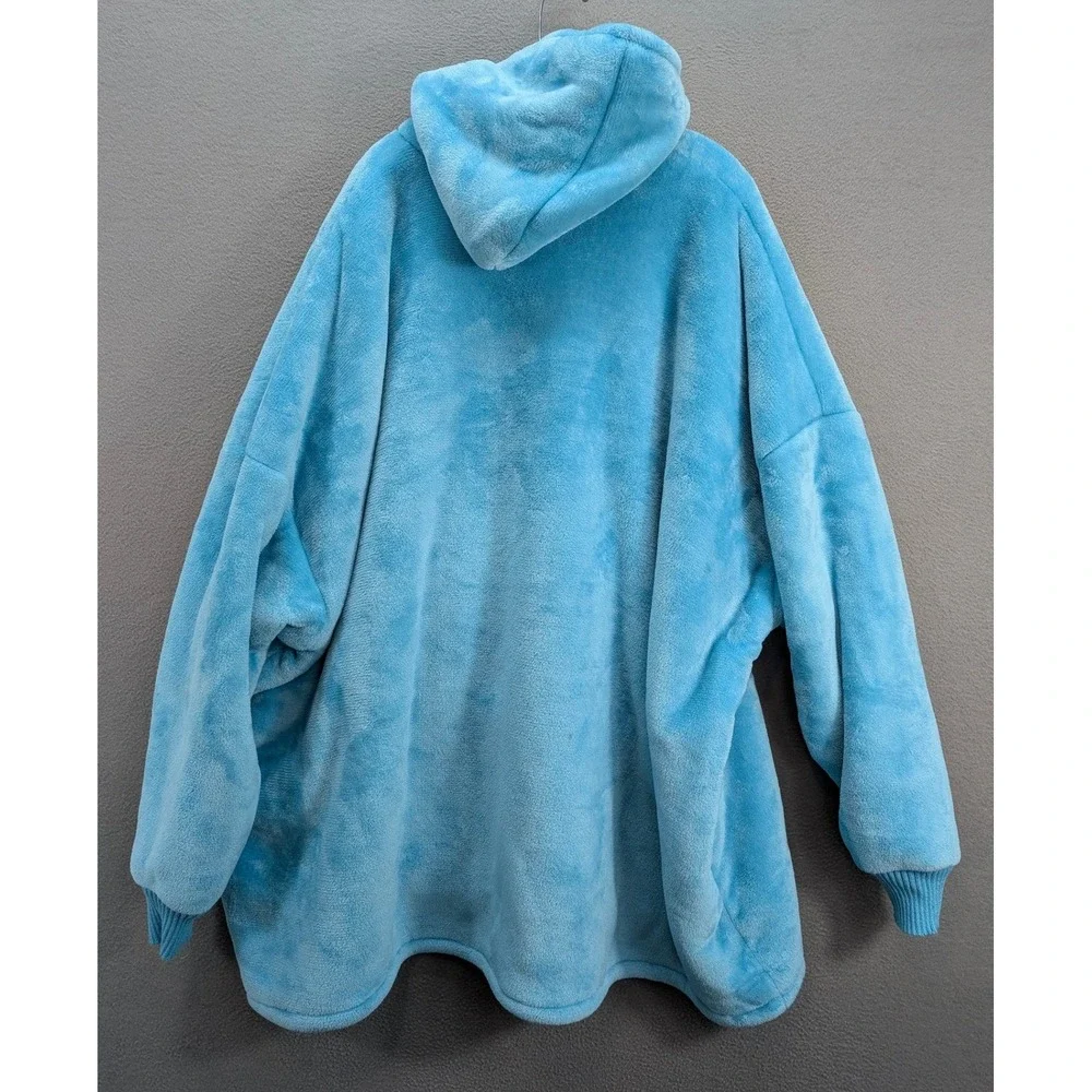 Touchal Wearable‎ Blanket Cozy Blue Sherpa Lined Hooded Oversized Pouch Pocket